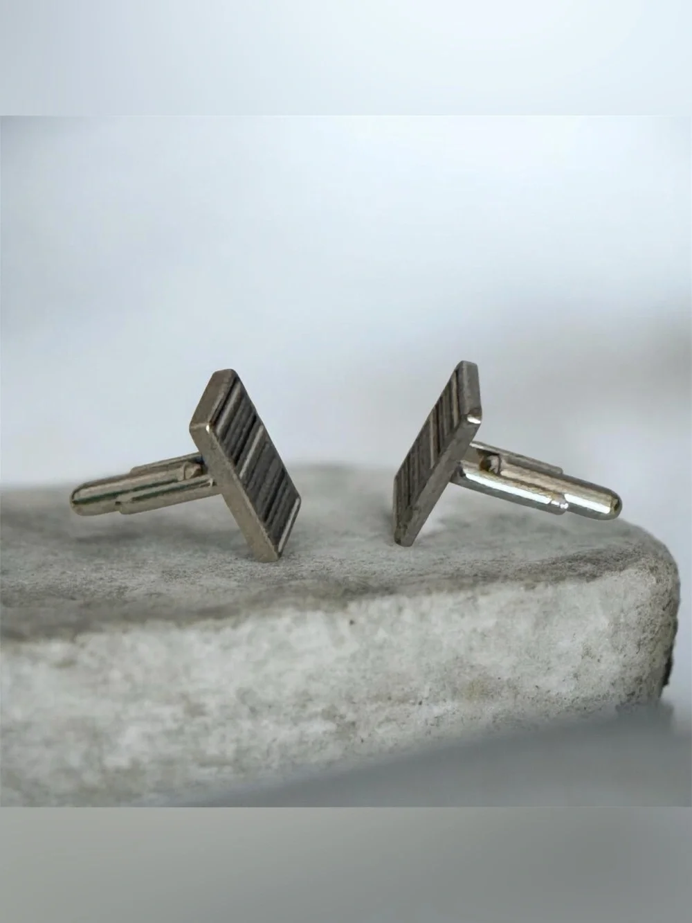 Merona Men’s Silver Tone Rectangular Silver & Black Striped Cufflinks
